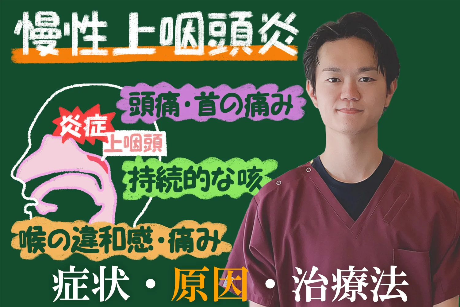 慢性上咽頭炎の基礎情報・原因・症状・治療法について、こちらで詳しく解説します